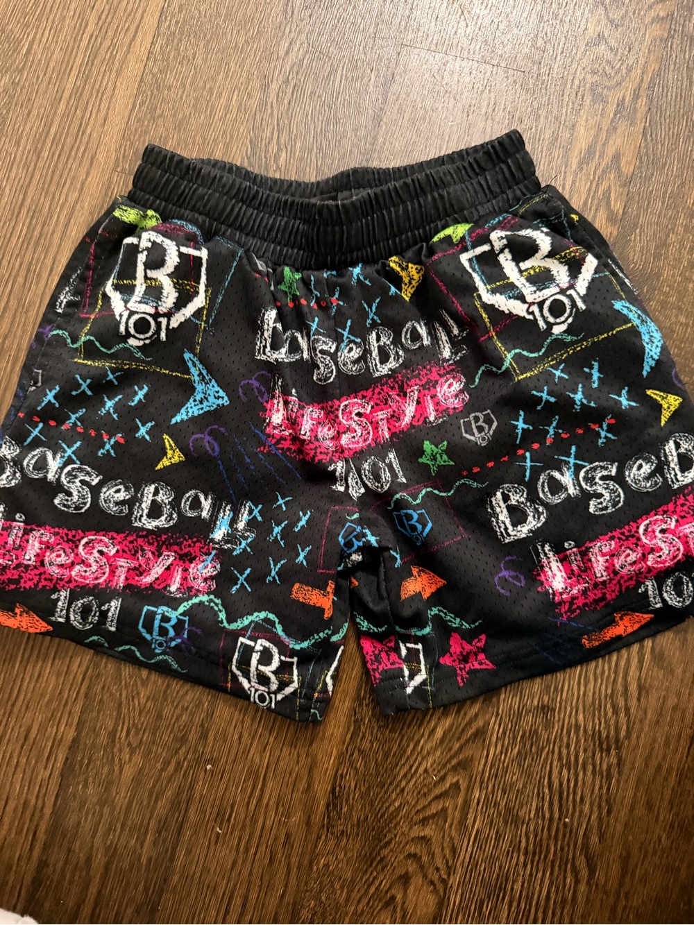 Baseball Lifestyle YS Kids Black Graphic Athletic Shorts - Multicolor Print